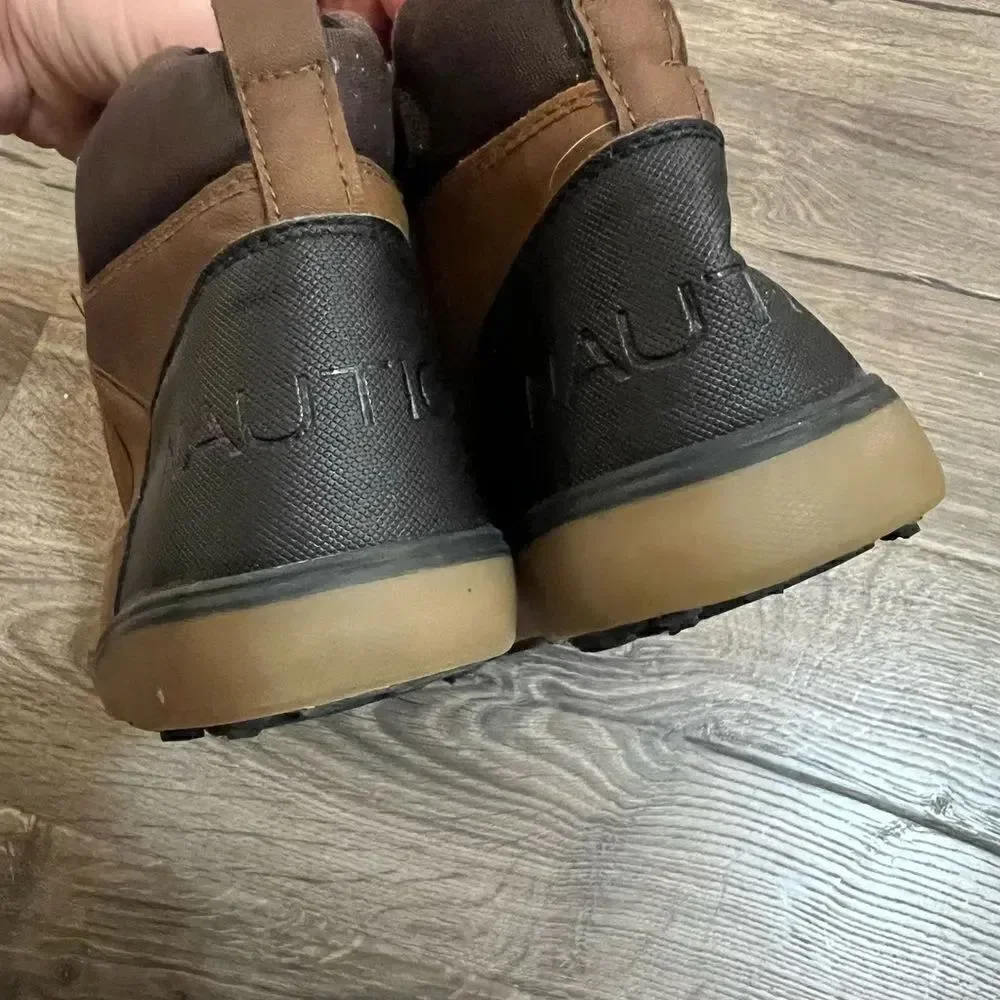 Nautica Murray Boys Dark Tan Brown Side Zip Lace Up Ankle Boots Size 5 Used